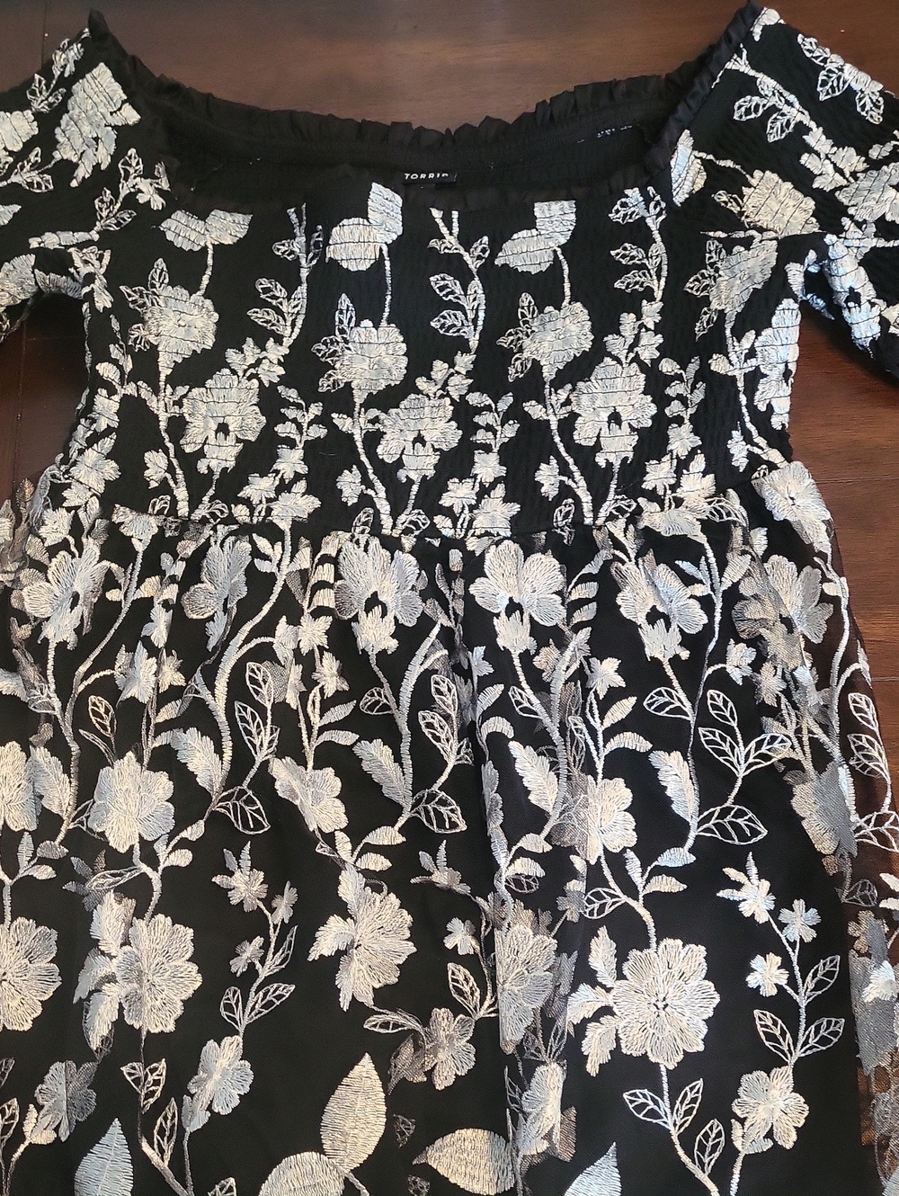 torrid Black Dress with White Floral Embroidery